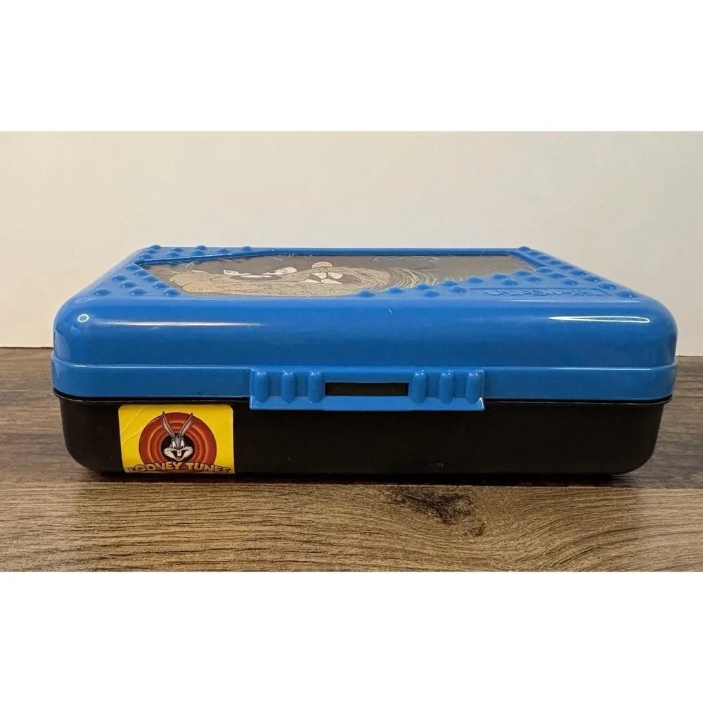 VTG Looney Tunes Taz Spacemaker Pencil Box Storage Case Blue Retro USA